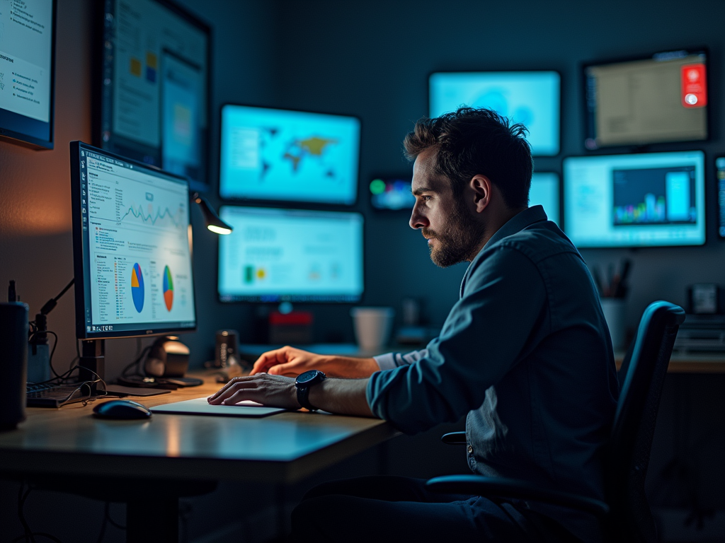 man writing content on pc